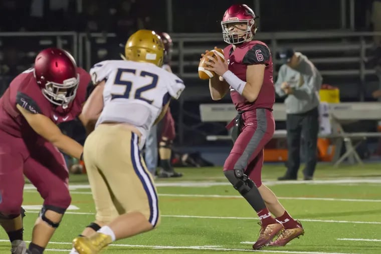 St. Joseph's Prep QB Kyle McCord looks to pass in a 49-12 win over Catholic League Red Division rival La Salle on Sept. 28.