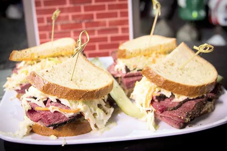 Picture of a Pastrami sandwich available in concessions. Philadelphia Phillies and Aramark unveil the new food and merchandise before the start of the 2014 season the club house store, Citizens Bank Park,( ALEJANDRO A. ALVAREZ / STAFF PHOTOGRAPHER )