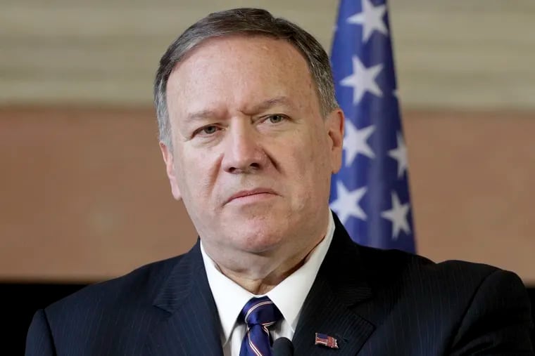 U.S. Secretary of State Mike Pompeo meets the media in Rome, Wednesday, Oct. 2, 2019. U.S. Secretary of State Mike Pompeo is in Italy at the start of a four-nation tour of Europe as the push to impeach President Donald Trump gains steam at home.