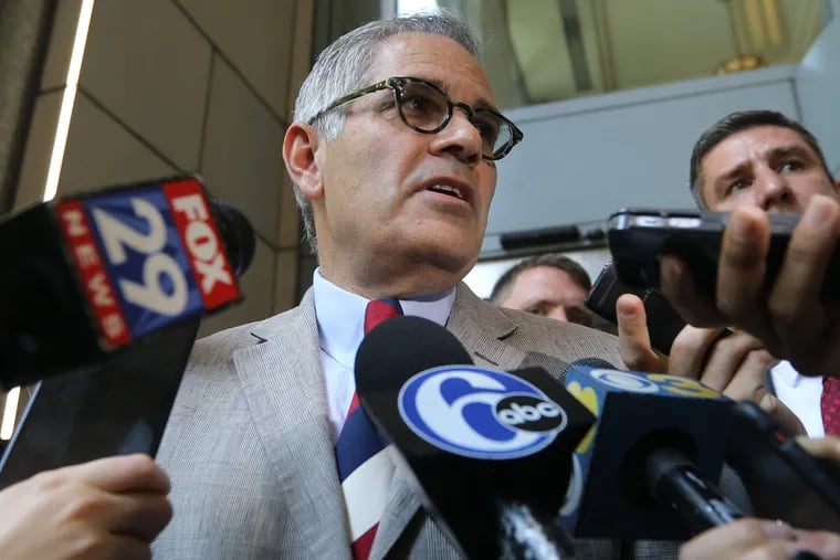 Philadelphia District Attorney Larry Krasner outside the Criminal Justice Center 1301 Filbert St. in Center City Philadelphia on Wednesday morning August 1, 2018. The DA's office is not expected to pursue a first-degree-murder charge against 21-year-old bicycle courier Michael White. White is accused of the deadly stabbing of 37-year-old Sean Schellenger, of Point Breeze.