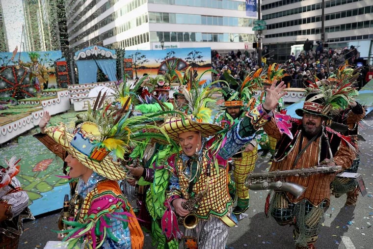 Avalon String Band members wave after their performance in front of City Hall during the annual Mummers Parade in on Jan. 1, 2020. The 2021 parade was canceled and the Mummers will return for the 2022 parade.