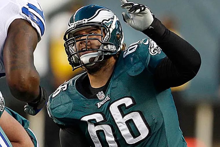 Eagles center Dallas Reynolds returned to practice on Friday. (Yong Kim/Staff file photo)