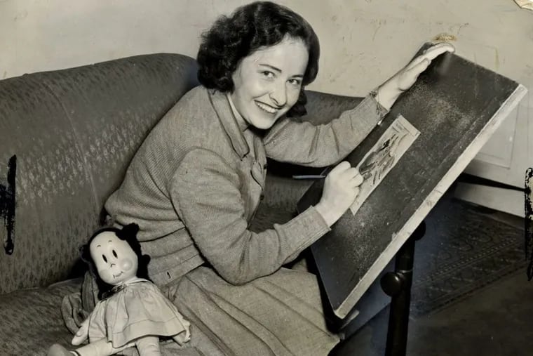Marjorie Henderson Buell, with a Little Lulu doll, posing in 1939 for the Philadelphia Record.