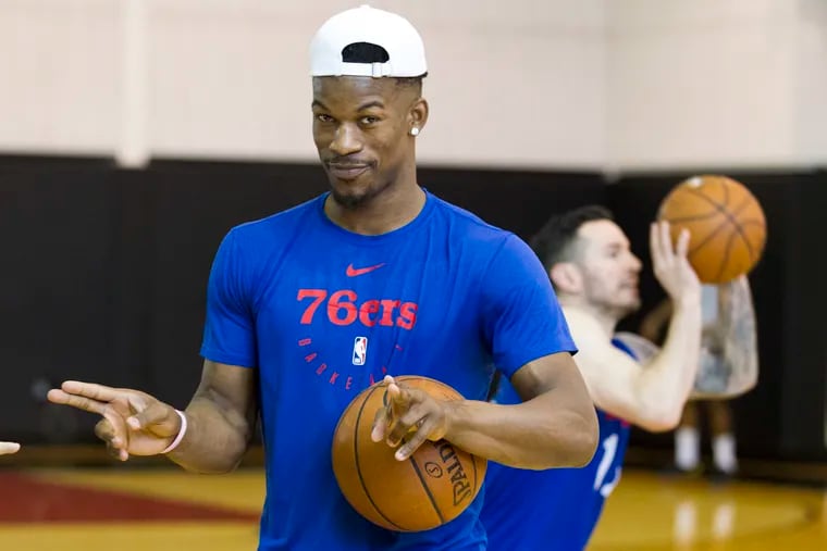 Jimmy Butler before the start of practice on May 11, 2019.  The Sixers are preparing for game 7 of the NBA Eastern Conference semifinals against the Raptors at the Scotiabank Arena in Toronto.