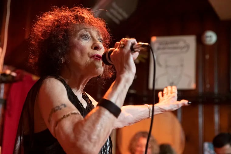 Natalie Levant was 81 when she began performing as a stand-up comic. In this photo from January 2020, she performs at Now You See Us Comedy Night at Ray’s Happy Birthday Bar in South Philly.