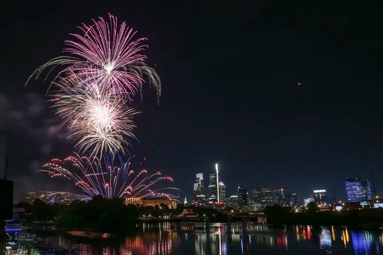 Wawa Welcome America Fireworks Spectacular over the Art Museum and the Philadelphia Skyline in 2022.