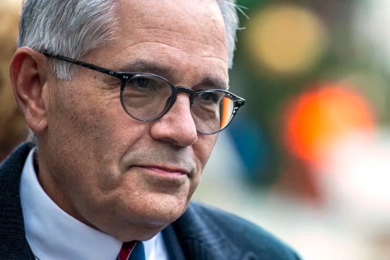Philadelphia District Attorney Larry Krasner outside after a City Hall news conference in November.