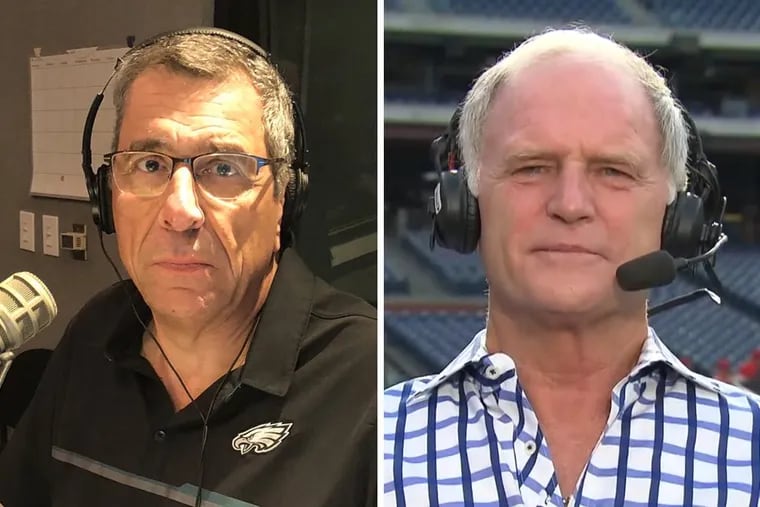 WIP’s Angelo Cataldi (left) was among those who missed Phillies analyst Larry Andersen on the radio this weekend. Anderson is only calling Phillies home games this season.
