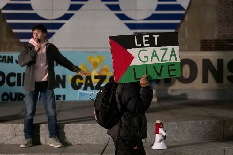 Penn senior Jack Starobin protests the university's unwillingness to allow his group to screen a film critical of Israel on campus this semester.