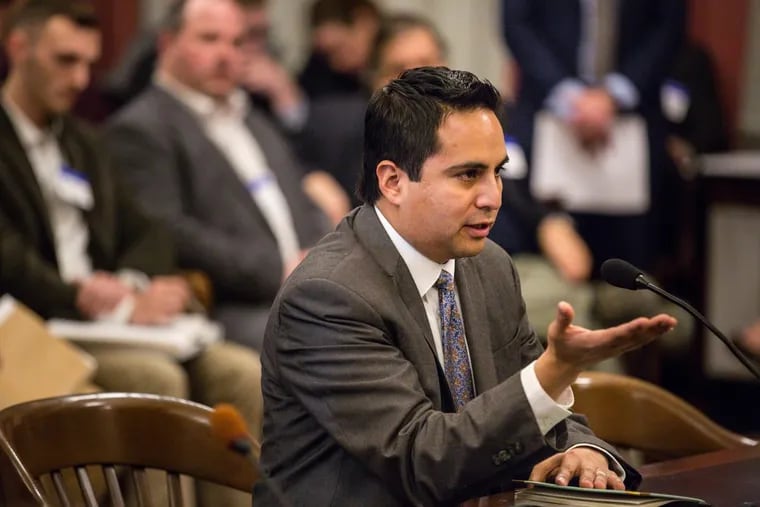 Colorado state Rep. Dan Pabon speaks about marijuana legalization during a New Jersey Assembly Oversight, Reform and Federal Relations Committee hearing at the State House in Trenton.