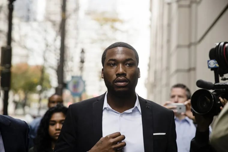 Rapper Meek Mill arrives at the criminal justice center in Philadelphia, Monday, Nov. 6, 2017. A Philadelphia judge has sentenced rapper Mill to two to four years in state prison for violating probation in a nearly decade-old gun and drug case. (AP Photo/Matt Rourke)