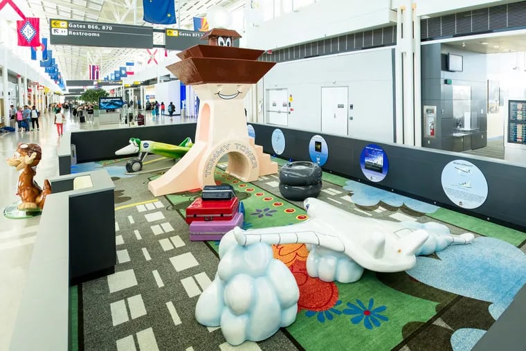 The FunWay at Washington Dulles International Airport features a smiling "Tommy Tower" kids can climb.