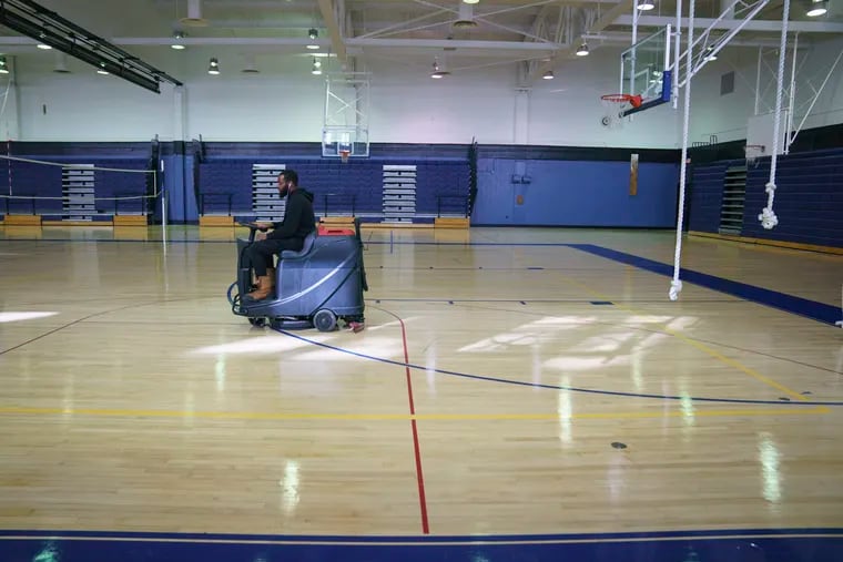 The gymnasium shown here during a media tour at Benjamin Franklin HS and the Science Leadership Academy where crews spent months spent remediating asbestos and completing construction and renovations. The building has been closed to students and staff since October, and will re-open Tuesday.
