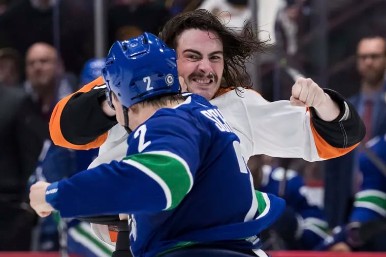 Flyers Zack MacEwen and Nick Seeler have bonded over art of NHL fighting