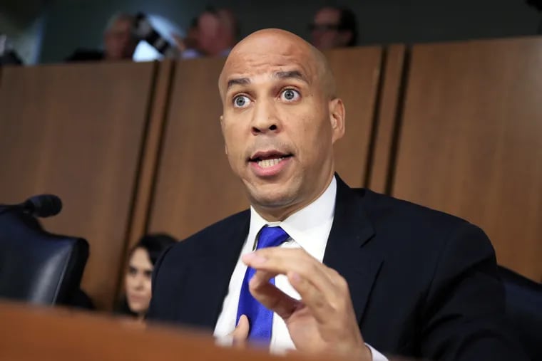 In this Sept. 4, 2018, photo, Senate Judiciary Committee member Sen. Cory Booker, D-N.J. speaks during the committee's Supreme Court nominee Brett Kavanaugh's nominations hearing on Capitol Hill in Washington.