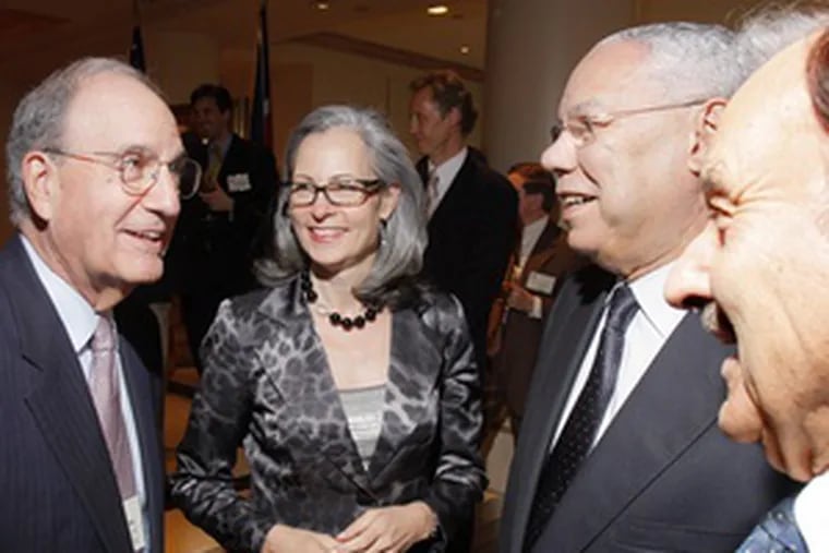 Eisenhower Fellowships honoree Sen. George J. Mitchell with his wife, Heather Mitchell, Gen. Colin L. Powell (second from right), and Jay Kislak, Eisenhower Fellowships trustee.