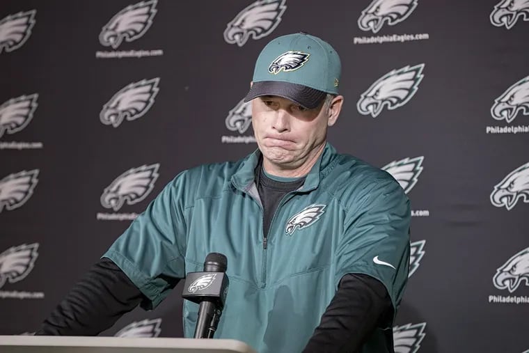 The Eagles held a regular practice session today at the Nova Care Center in preparation for their final game of the season against the NY Giants. Interim head coach Pat Shurmur held his first press conference before practice expressing a range of emotions, sometimes happy and sometimes appearing sad.