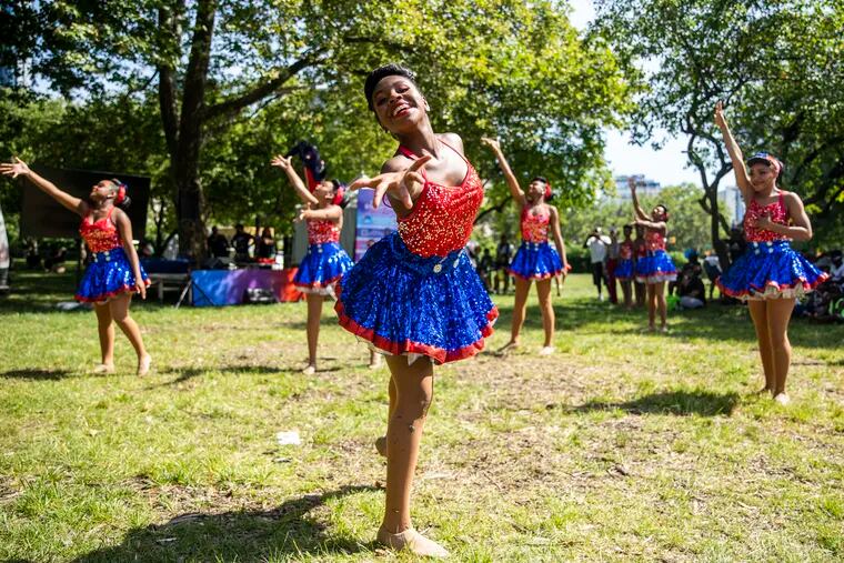 Cameron Jarrett, 14, of Claymont, Del., performing in front of audience during the July 4th festivities with fellow dancers at Dance 4 Life Institute in Claymont, Delaware, at the Benjamin Parkway in Philadelphia, Pa., on Monday, July 4, 2022.