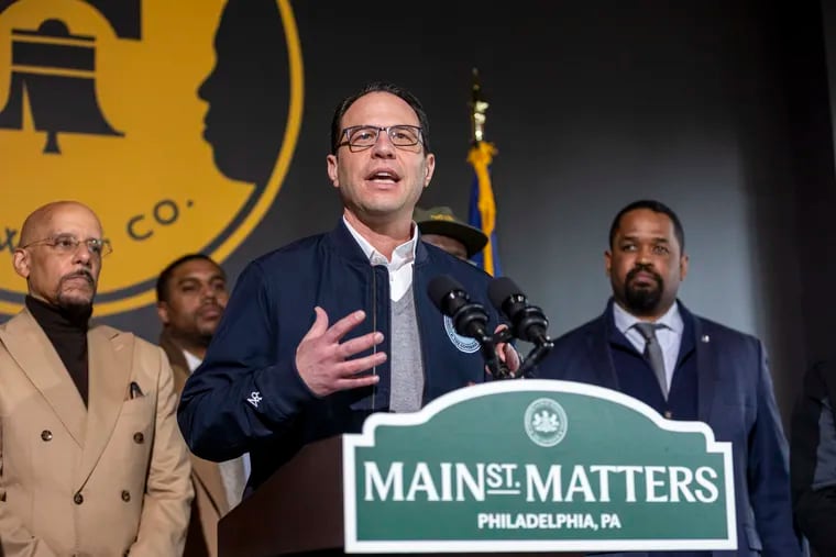 Gov. Josh Shapiro speaks about his Main Street Matters proposal at a press conference at the Two Locals Brewing Company in Philadelphia, Pa., on Thursday, Feb. 15, 2024.