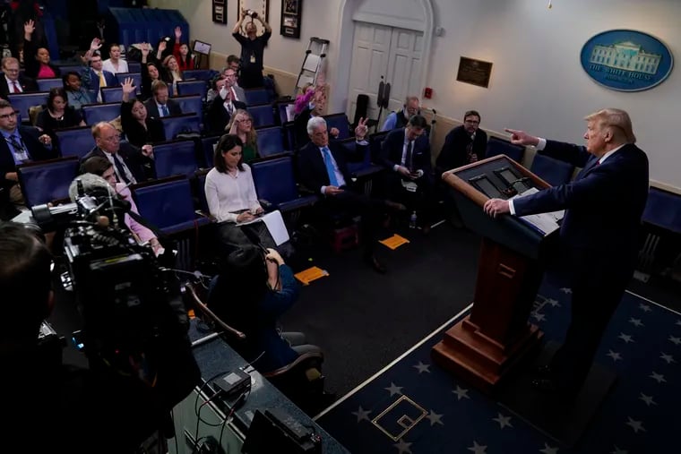 President Donald Trump speaks during a coronavirus task force briefing with the media at the White House on Friday.