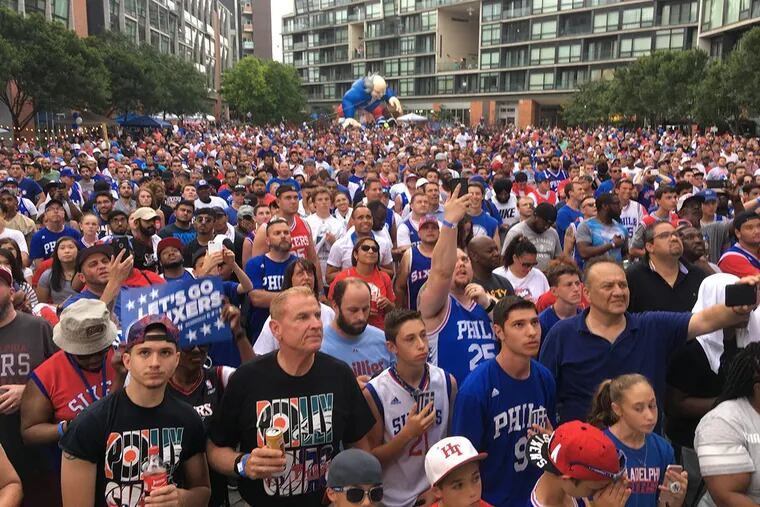 Thousands of Philadelphia 76ers fans packed the Piazza at Schmidt’s Commons for a party to watch the NBA draft. The Sixers took Washington guard Markelle Fultz with the No. 1 overall pick.