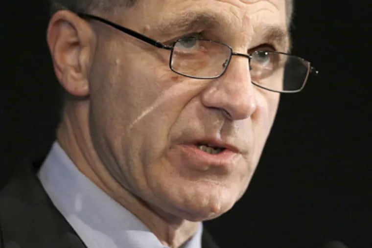 Former FBI director Louis Freeh speaks about the Freeh Report during a news conference, Thursday, July 12, 2012, in Philadelphia. (AP Photo/Matt Rourke)