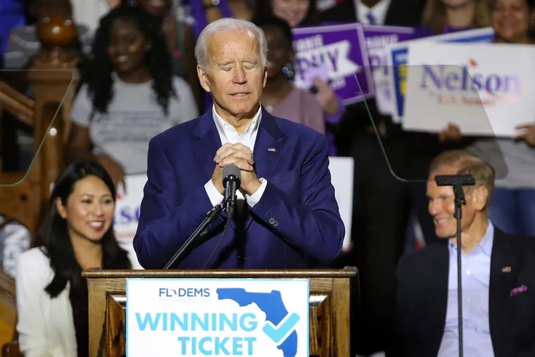 During an October rally for Democrats in Orlando, Joe Biden takes a moment as fans cheer when a supporter shouts that the former vice president should run for president in 2020.