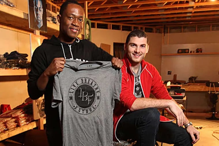 Ebun Olaloye (left) and Domenick Cucinotta are partners in Live Breathe Futbol, an online apparel company.