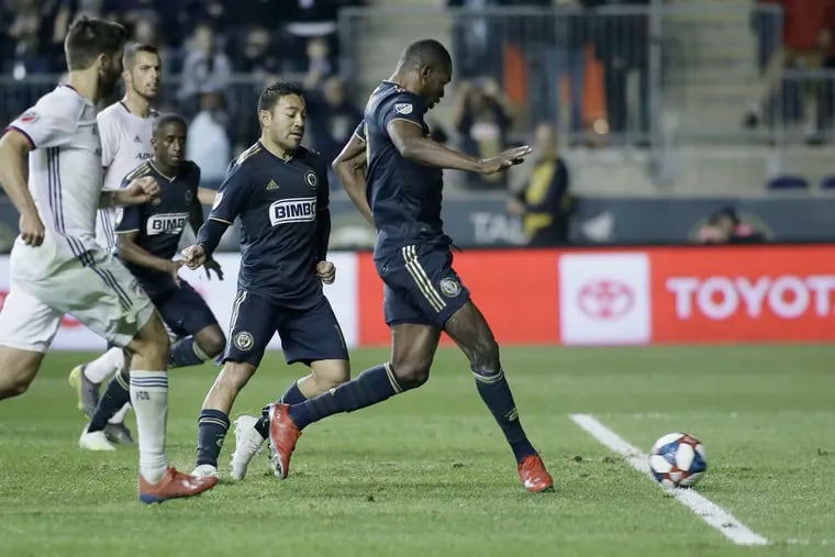 Cory Burke jumped on the rebound of Jimmy Maurer's save of Marco Fabián's penalty kick to score the first goal for the Union.