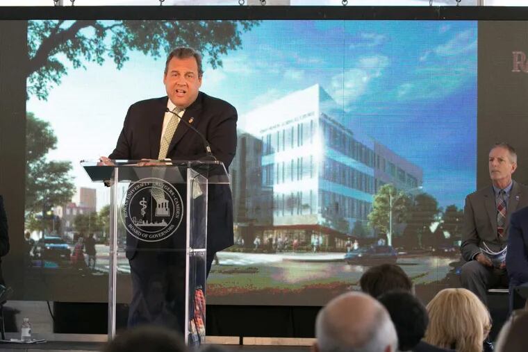 Governor Christ Christie speaks at a ceremonial groundbreaking for the for the Rutgers-Rowan Health Sciences Building that will be located at the corner of Martin Luther King Blvd and Broadway in Camden, New Jersey.
