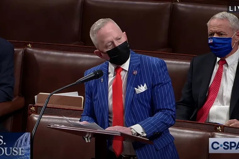 U.S. Rep. Jeff Van Drew (R., N.J.) during the House debate on impeaching President Donald Trump on Wednesday in Washington. Van Drew voted against impeachment, but it was his suit that drew the most attention.
