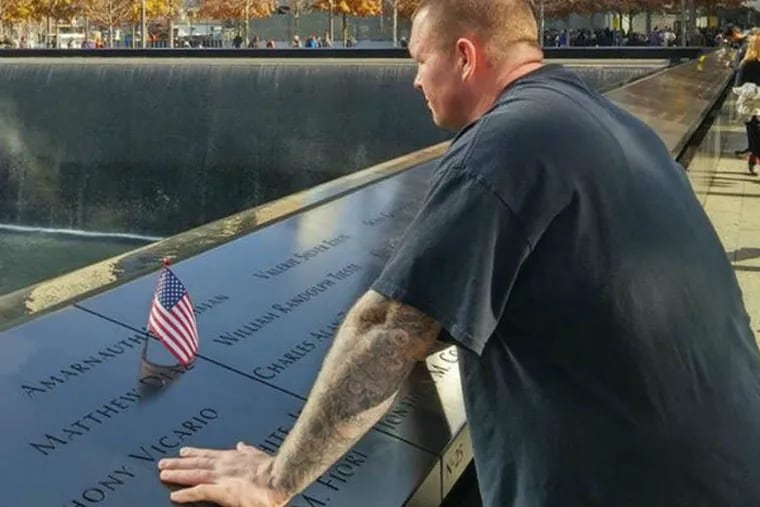 Tim Wynn came home from Iraq in 2003, suffering from what he now knows was PTSD. Wynn pictured at the 9/11 Memorial in New York.