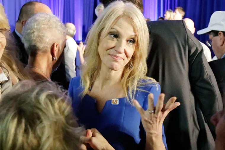Trump campaign manager Kellyanne Conway speaks with supporters at Main Line Sports Center in Berwyn, Pa. on Nov. 3, 2016.