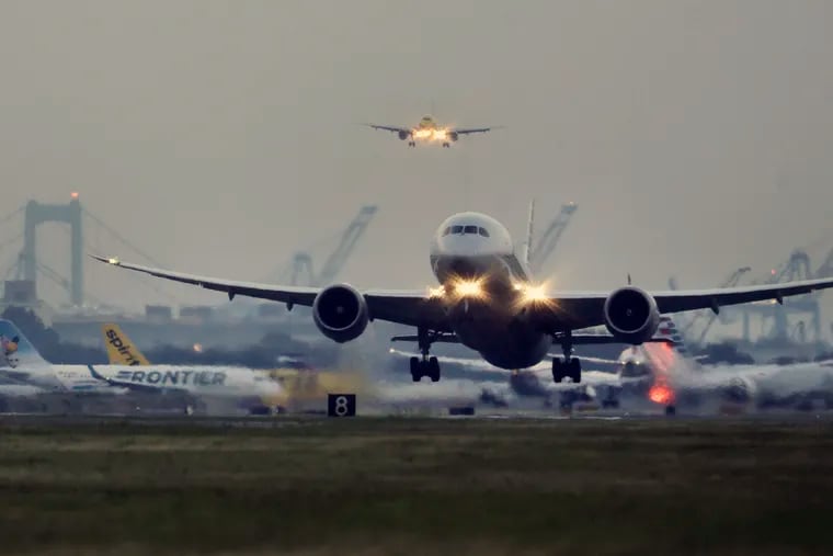 A plane taking off from Philadelphia International Airport (PHL).