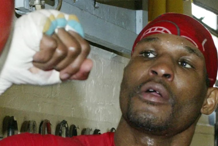 March 25, 2003: Philadelphia boxing champ Bernard Hopkins prepares for a title fight in Philadelphia Tuesday at the Upper Darby Boxing Gym.