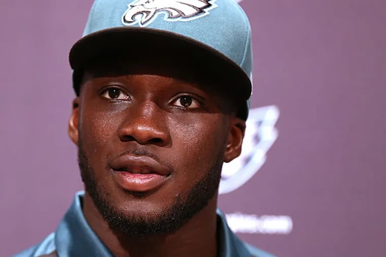 Nelson Agholor speaks at the NovaCare Complex. (David Maialetti/Staff Photographer)