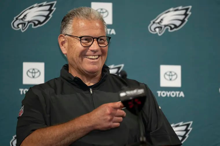 Eagles offensive line coach Jeff Stoutland spoke to the media on Monday for the first time since Jason Kelce's retirement.