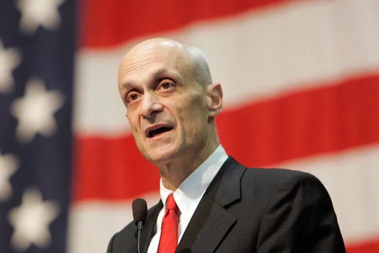 Secretary of Homeland Security Michael Chertoff speaks to thousands of new United States citizens after a swearing-in ceremony at the Los Angeles Convention Center Thursday, March 22, 2007. (AP Photo/Reed Saxon)