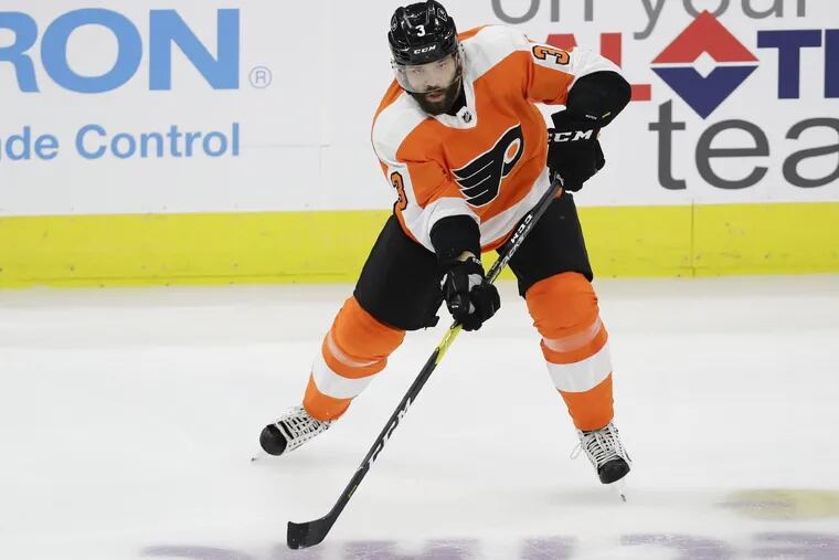Flyers defenseman Radko Gudas passes the puck against New York Islanders in a preseason game on Friday, September 21, 2018 at PPL Center in Allentown, PA.