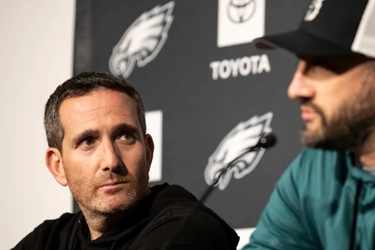 Philadelphia Eagles General Manager Howie Roseman and Head Coach Nick Sirianni spoke with reporters at the NovaCare Complex in Philadelphia, Pa. on Thursday, February 16, 2023.