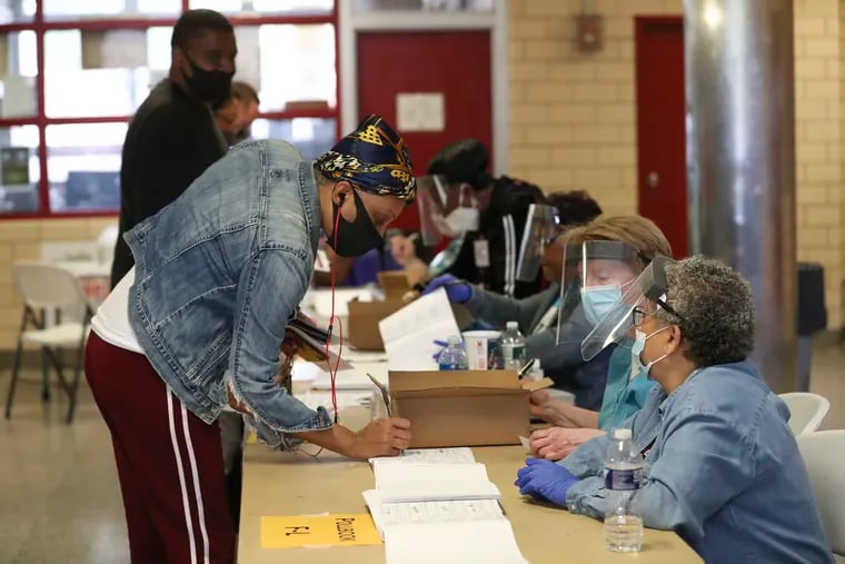 Voters at the Marian Anderson Recreation Center on primary election day in Philadelphia on June 02. There were fewer polling locations across the city due to the coronavirus pandemic.