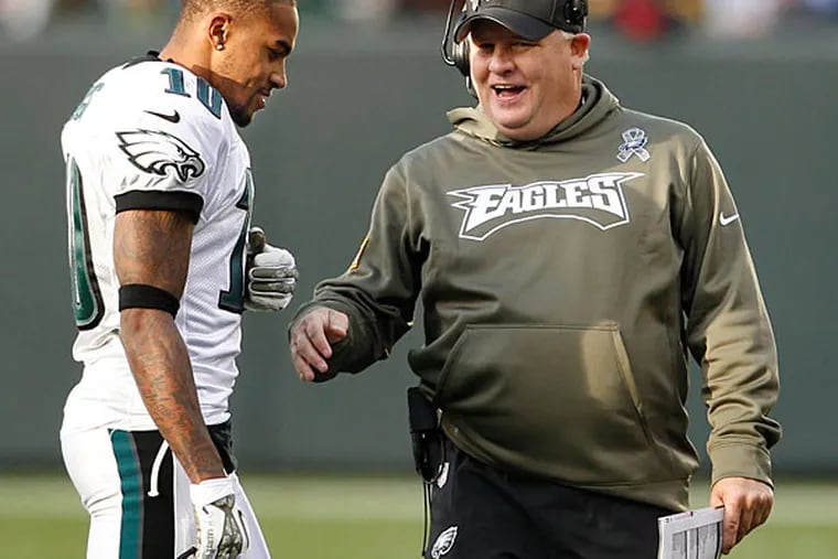 Former Eagles wide receiver DeSean Jackson and head coach Chip Kelly. (Ron Cortes/Staff Photographer)