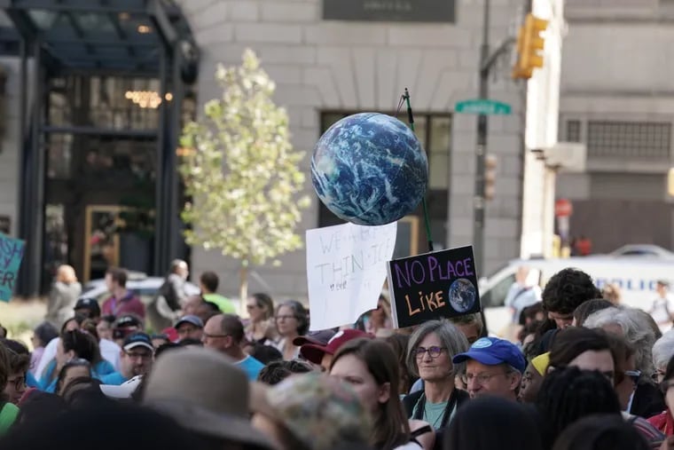 Crowds gather at Philadelphia City Hall for a the Global Climate Strike on Sept. 20, 2019.