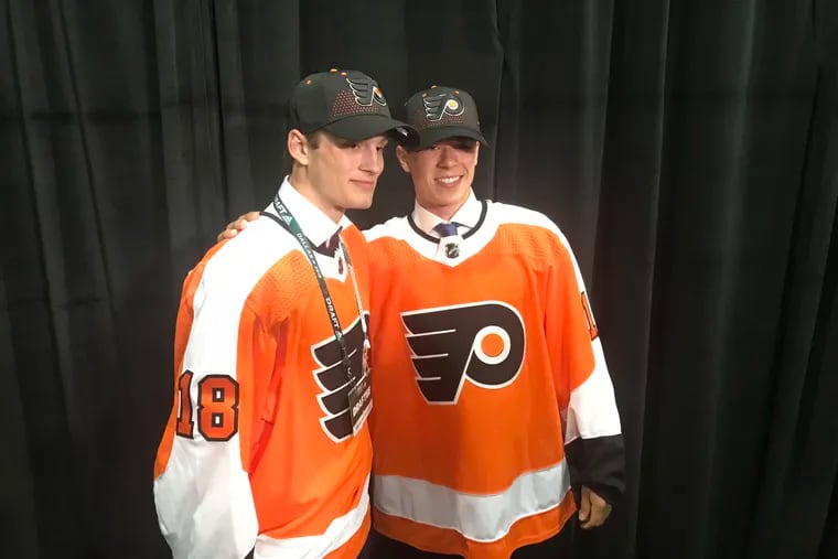 The Flyers' first round picks in Friday's draft: Joel Farabee (left) and Jay O'Brien.