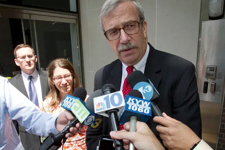Prosecutor Anthony Wzorck outside the U.S Courthouse at Market St. and 6th St., after the verdict was handed in on the Philadelphia Traffic Court corruption case.