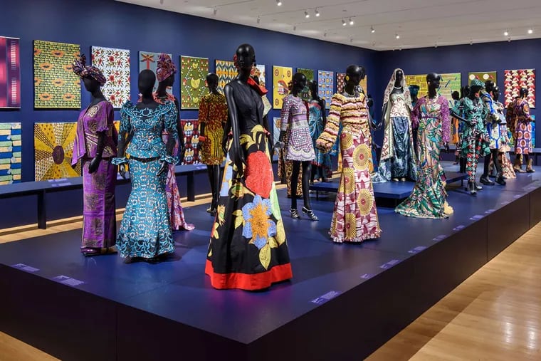 Vlisco fabrics fashioned into contemporary Central and West African style dresses at the "Creative Africa" exhibit.