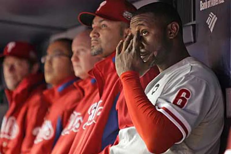 Ryan Howard looks on as the Yankees win Game 6 to close out the 2009 World Series. (Yong Kim / Staff Photographer)