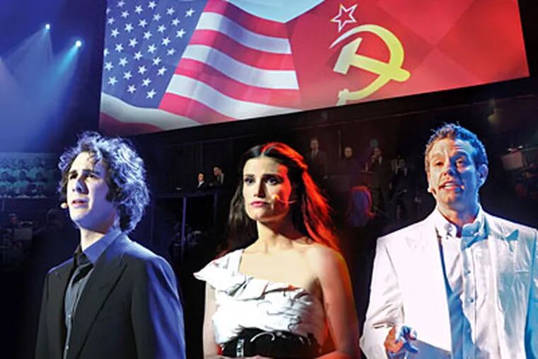 Josh Groban (left), Idina Menzel (center) and Adam Pascal star in &quot; 'Chess' in Concert,&quot; which was recorded last May in London.