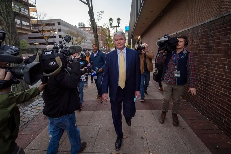 Former labor leader John Dougherty exits the federal courthouse in Center City Philadelphia in November 2021.