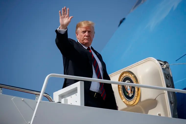President Donald Trump waves as he boards Air Force One for a trip to New York to attend a fundraiser, Thursday, May 16, 2019, at Andrews Air Force Base, Md.